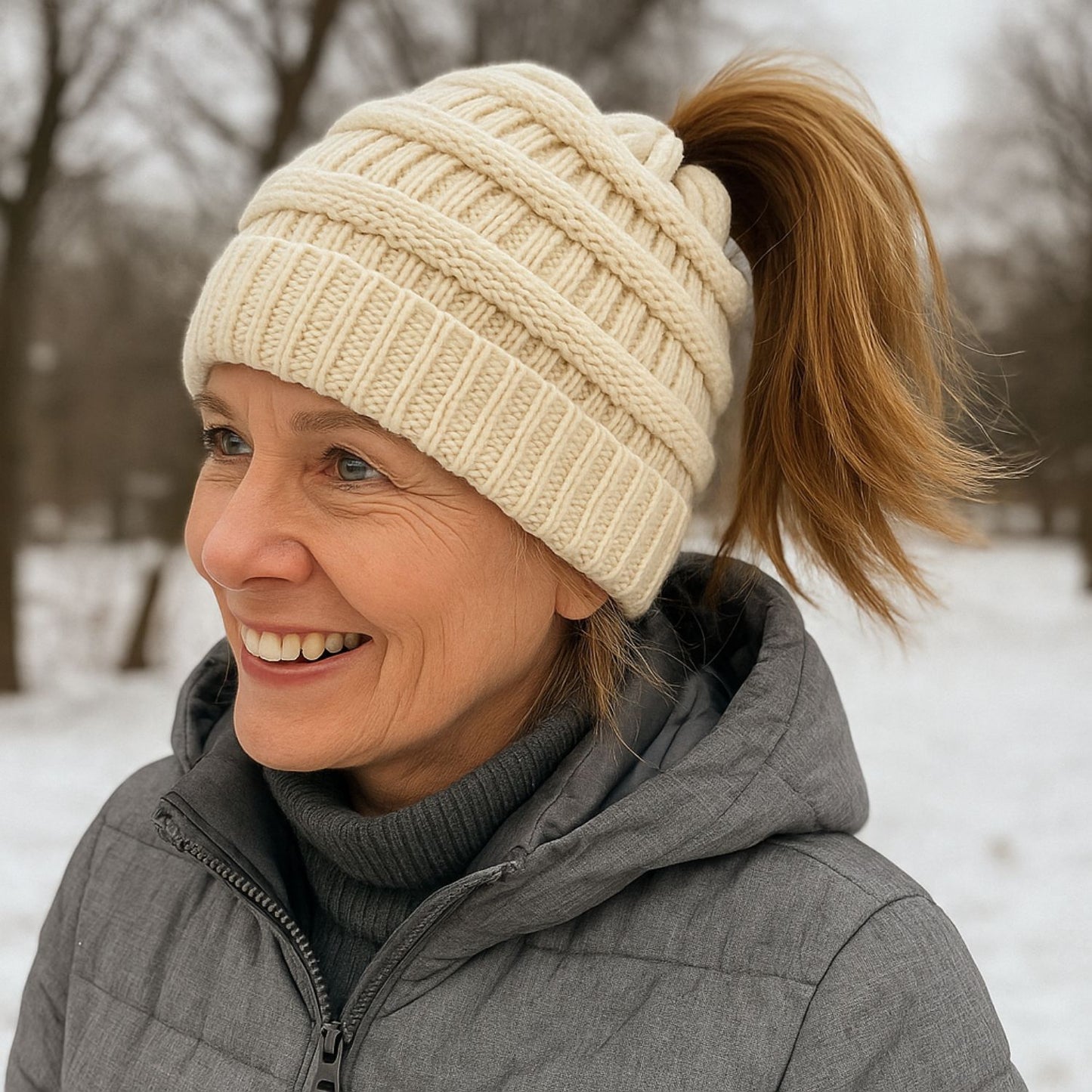 Ponytail Beanie Cap – Stretchy, Stylish & Warm