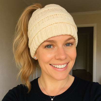 Ponytail Beanie Cap – Stretchy, Stylish & Warm