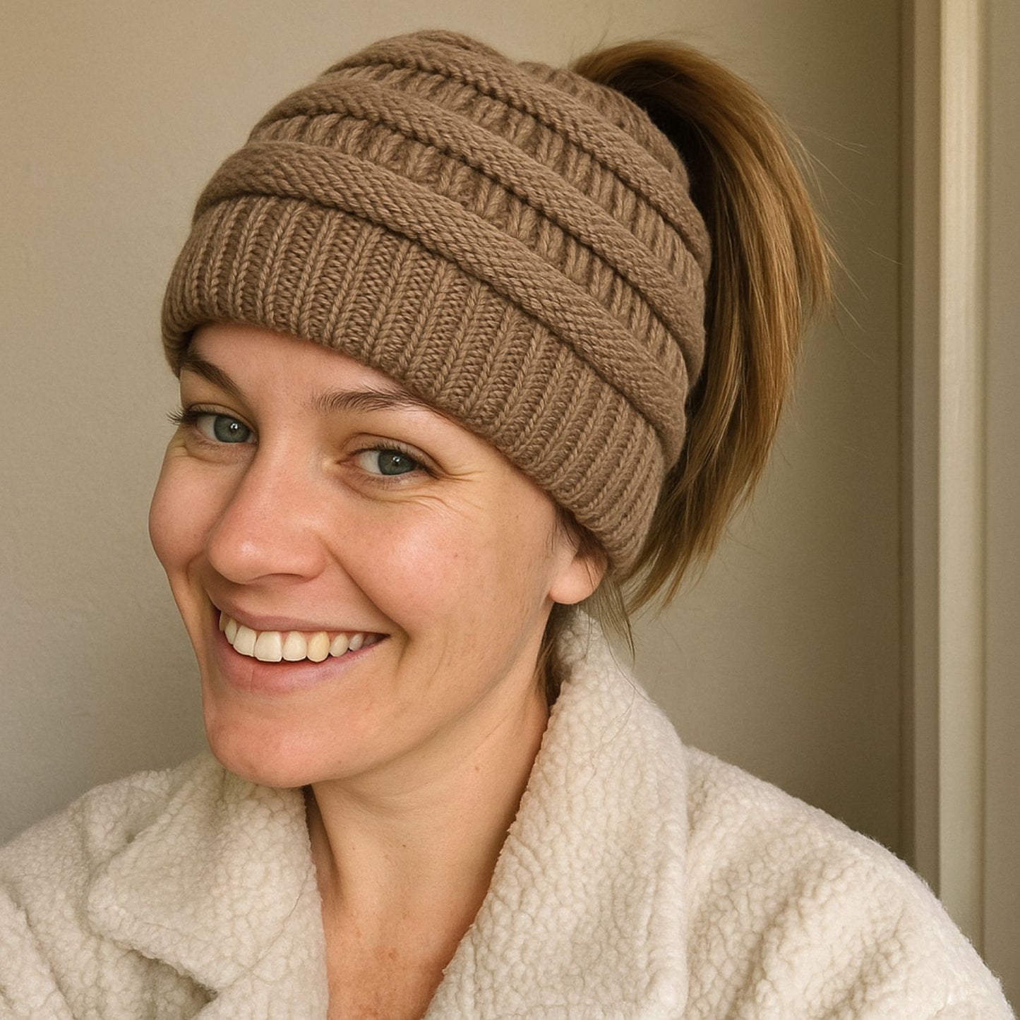 Ponytail Beanie Cap – Stretchy, Stylish & Warm